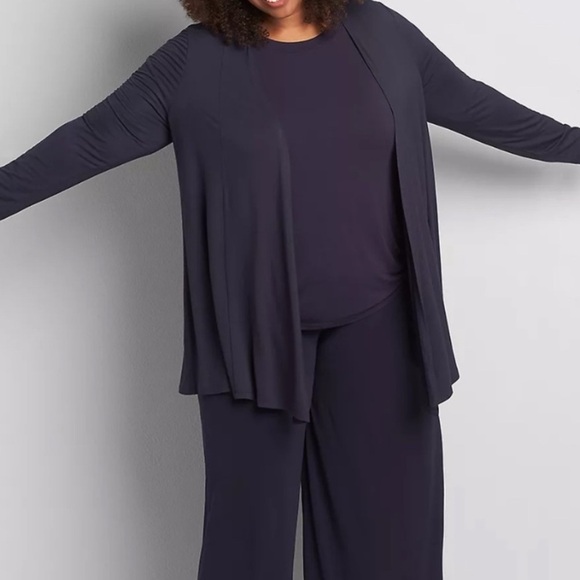 Lane Bryant Navy Blue Soft Fit and Flare Drape Open‎ Front Cardigan - Picture 3 of 7